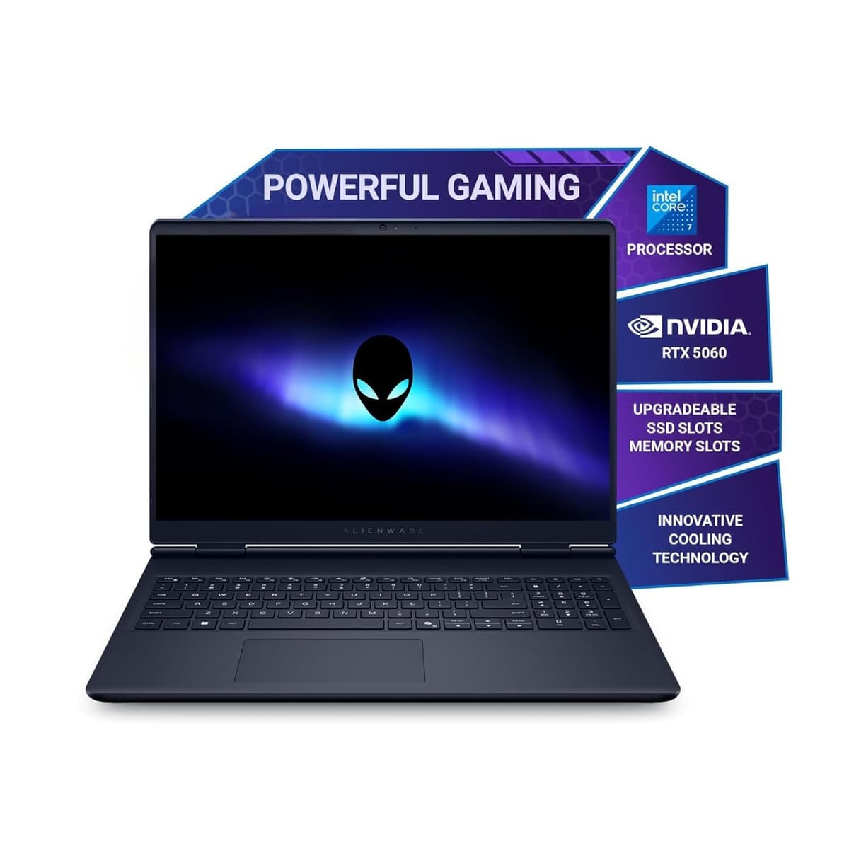 Alienware 16 Aurora, Intel Core 7 14th Gen-240H, NVIDIA RTX 5060-8GB, 16GB DDR5, 1TB SSD, WQXGA, 16"/40.64cm, 120Hz, Windows11, MSO-24, Interstellar Indigo, 2.57Kg, Cryo Chamber Cooling, Gaming Laptop