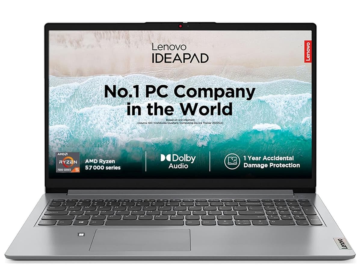 Lenovo IdeaPad 1 AMD Ryzen 5 7520U 15.6" HD Thin and Light Laptop (8GB/512GB SSD/Windows 11 Home/MS Office 2021/1 Year ADP Free/Cloud Grey/1.58Kg), 82VG00J5IN
