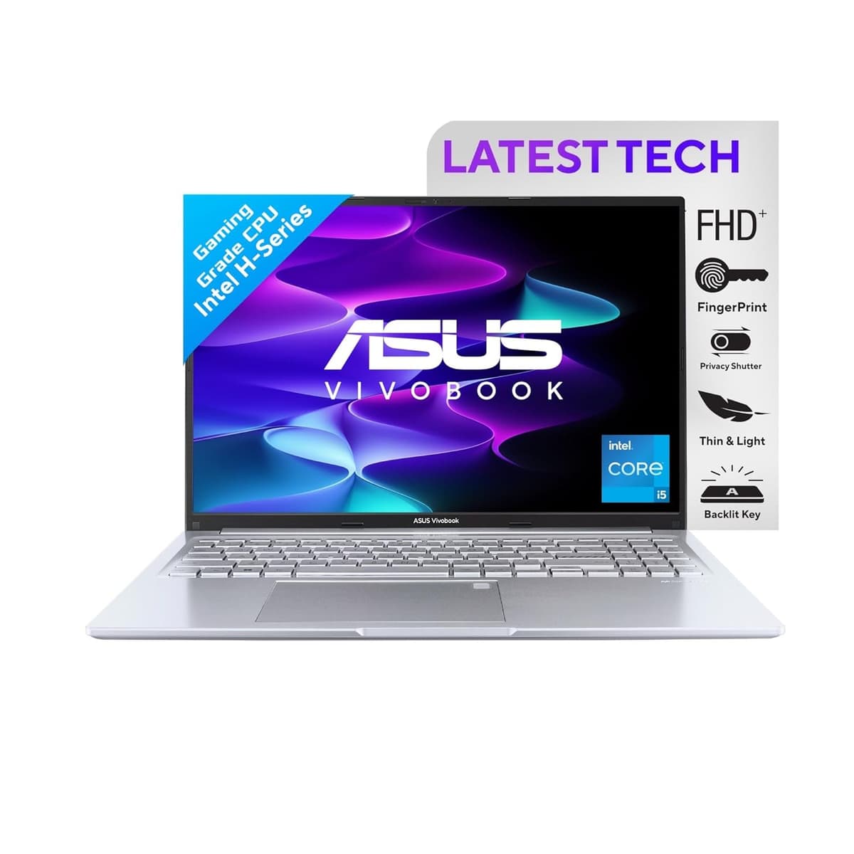 ASUS Vivobook 16, Intel Core i5-12500H, 12th Gen, 16GB RAM, 512GB SSD, FHD+, 16"/40.64cm, Win 11, MS Office 2021, Silver, 1.8KG, Backlit Keyboard, X1605ZAC-MB540WS, Thin and Light Laptop