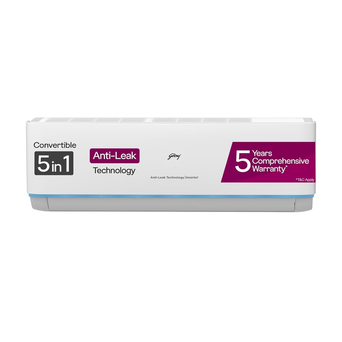 Godrej 1.5 Ton 3 Star, 5 Years Comprehensive Warranty, AI powered, Anti-Leak, 5-In-1 Convertible Cooling, Inverter Split AC (Copper, Heavy duty cooling At 52°C, AC 1.5T EI 18DINV3R32 SYB AL, White)