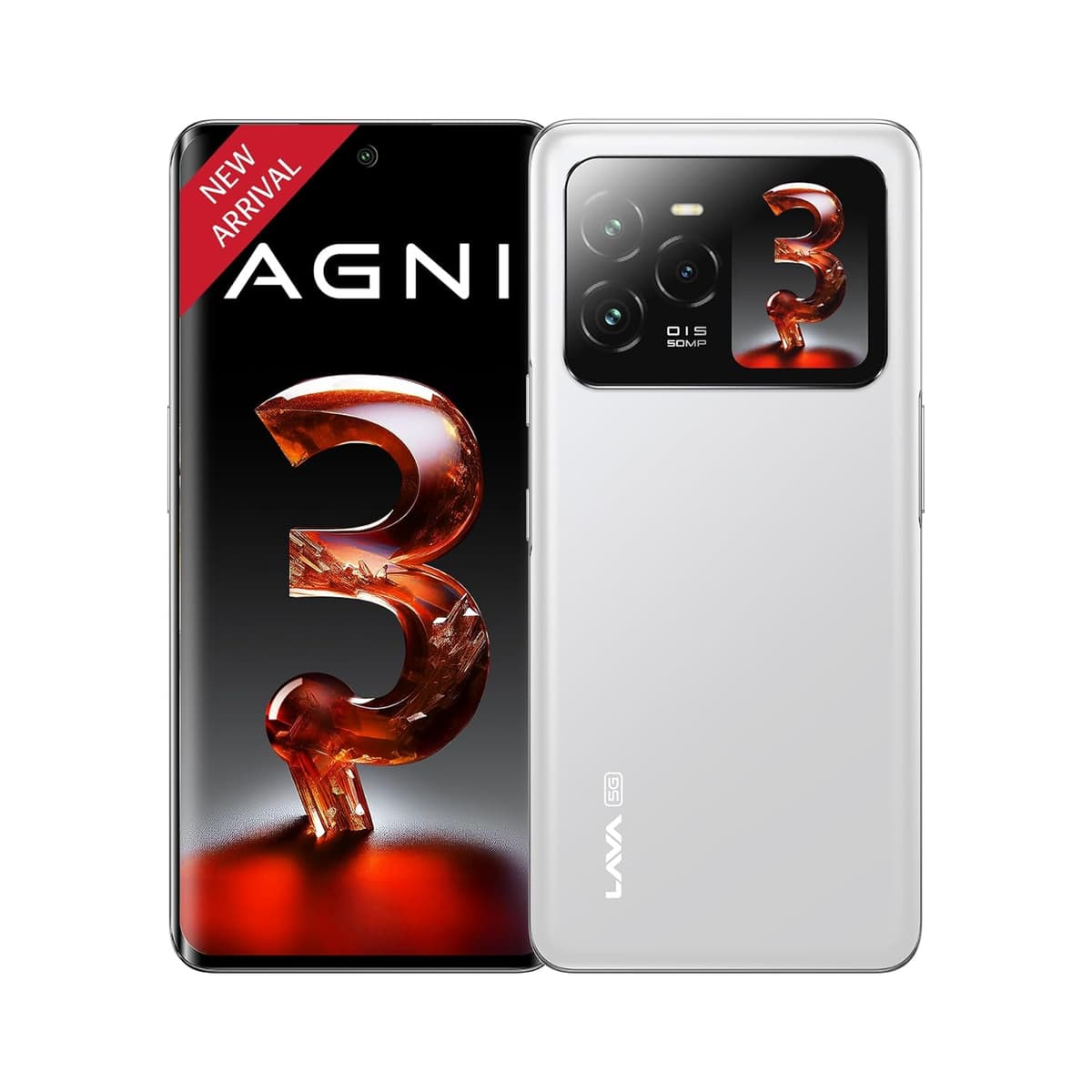 Lava Agni 3 5G (Pristine Glass, 8GB+256GB) | India's 1st Dual AMOLED | 1.5K Curved Display | Dimensity 7300X | 50MP Triple AI Telephoto Camera | 66W Fast Charge | with Charging Adapter
