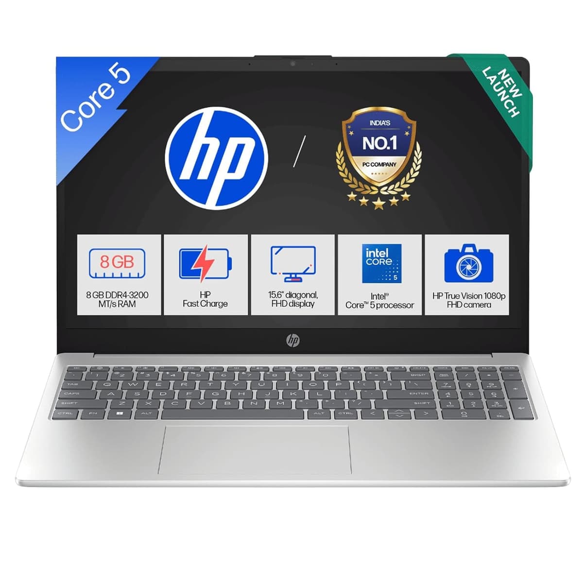HP 15, Intel Core 5-Laptop (8GB DDR4,1TB SSD) Anti-Glare, Micro-Edge,15.6''/39.6cm, FHD, Win11, M365 Basic(1yr),Office Home24, Silver,1.59kg, FHD Camera,15-fd0549TU