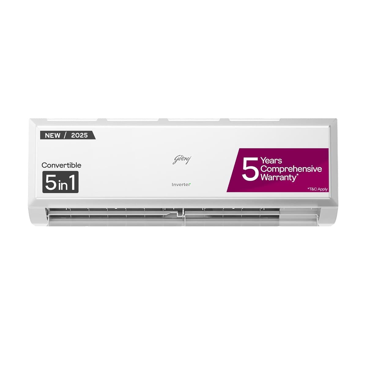 Godrej 1 Ton 3 Star,New star rated,5 Years Comprehensive Warranty,AI Powered, 5-In-1 Convertible Cooling, Inverter Split AC (Copper,Model,Heavy duty cooling at 52 °C, AC1T EI 12PINV3R32 WYQ 3S,White)