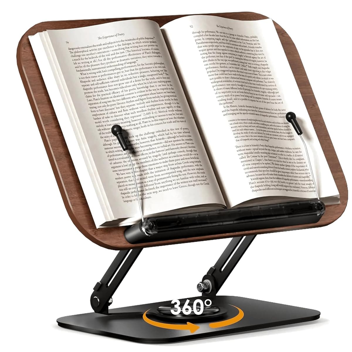 Sunchhaya New Book Stand for Reading, Writing, Painting and Used As Laptop Stand for Desk, 360 Degree Rotatable Multi-Functioal Book Reading Stand Adjustable Height-Angle (R51_Brown)