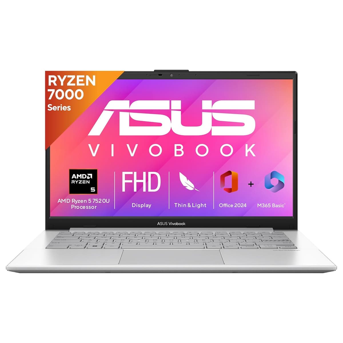 ASUS Vivobook Go 14, AMD Ryzen 5 7520U, 16GB RAM, 512GB SSD, FHD 14", Windows 11, Office Home 2024, Cool Silver, 1.38kg, E1404FA-NK5541WS, AMD Radeon iGPU, 42WHrs, M365 Basic (1Year)* Laptop