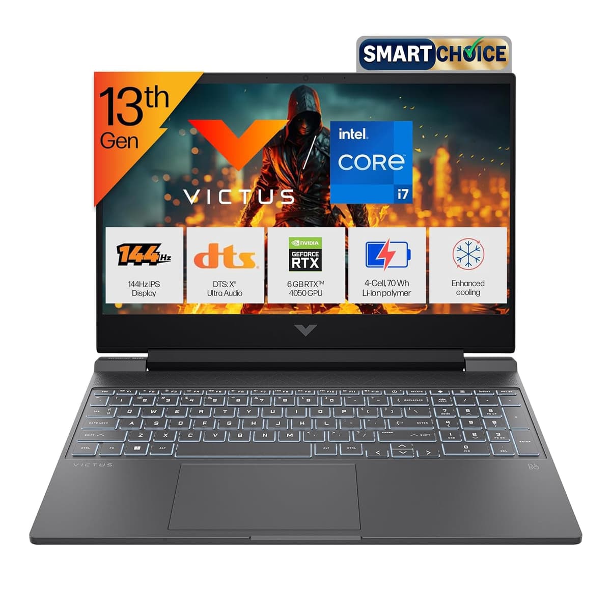 HP Smartchoice Victus, 13th Gen i7-13620H, 6GB RTX 4050, 16GB DDR4(Upgradeable) 512GB SSD, 144Hz, 300nits, FHD, 15.6''/39.6cm, Win11, M365* Office24, Mica Silver, 2.3kg, fa2100/03/04tx, Gaming Laptop