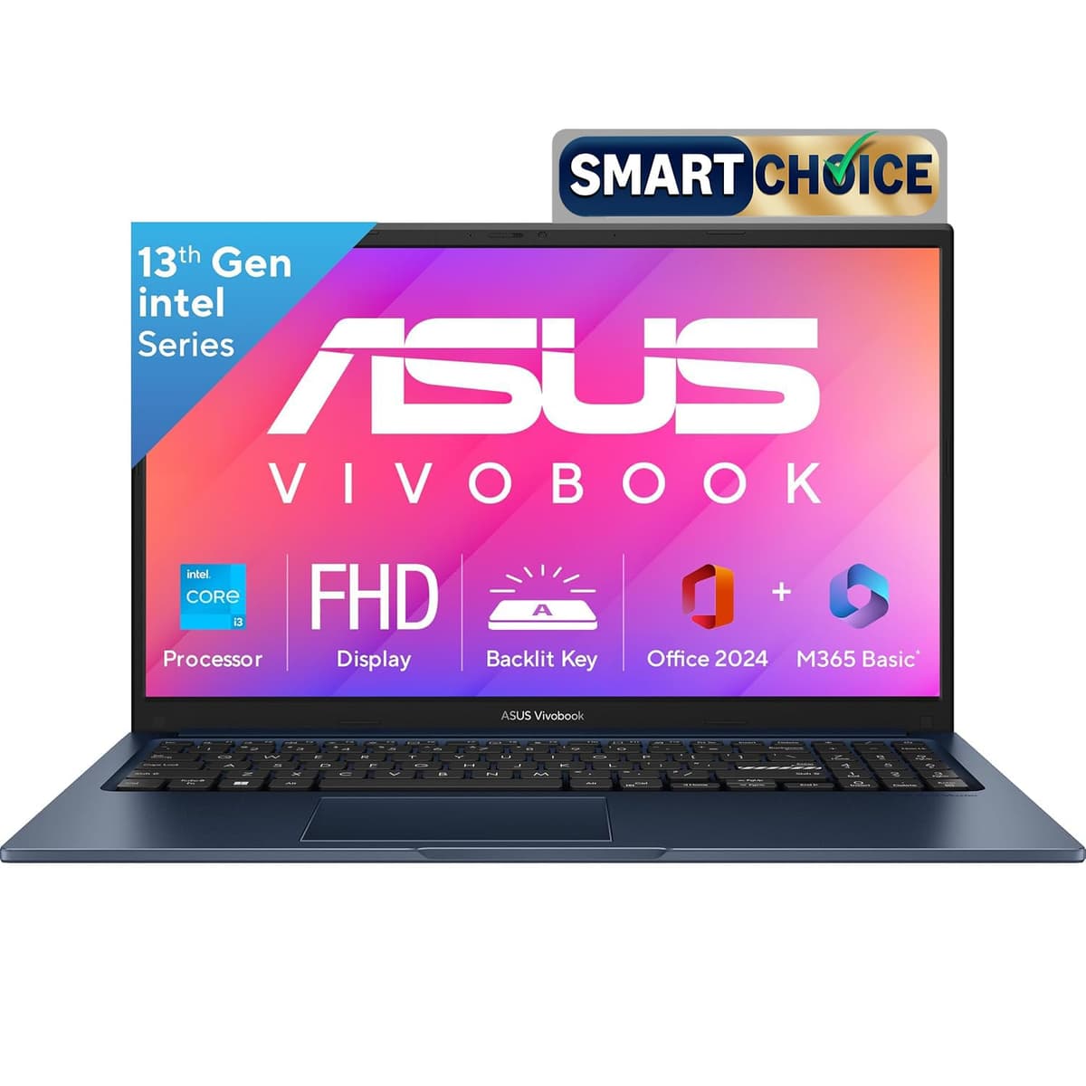 ASUS Vivobook 15, Smartchoice,Intel Core i3 13th Gen 1315U, 12GB RAM, 512GB SSD, FHD 15.6", Win 11, Office 2024, Quiet Blue, 1.7Kg, X1504VA-BQ332WS, Intel UHD iGPU, M365 Basic (1Year)*, 42Whrs Laptop
