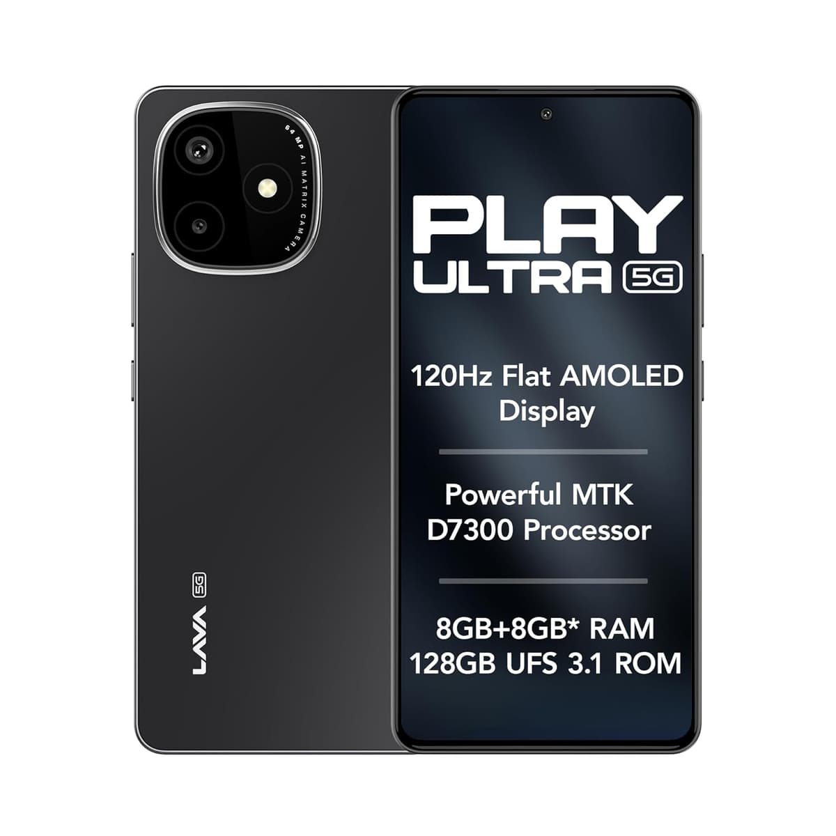 Lava Play Ultra 5G (Arctic Slate, 8+8*GB RAM, 128GB Storage)|MTK D7300 Processor-700K+ Antutu| 6.67" FHD+AMOLED Display | 64MP Sony Camera | UFS 3.1 Storage | 5000mAh-33W Fast Charging | IP64 Rated