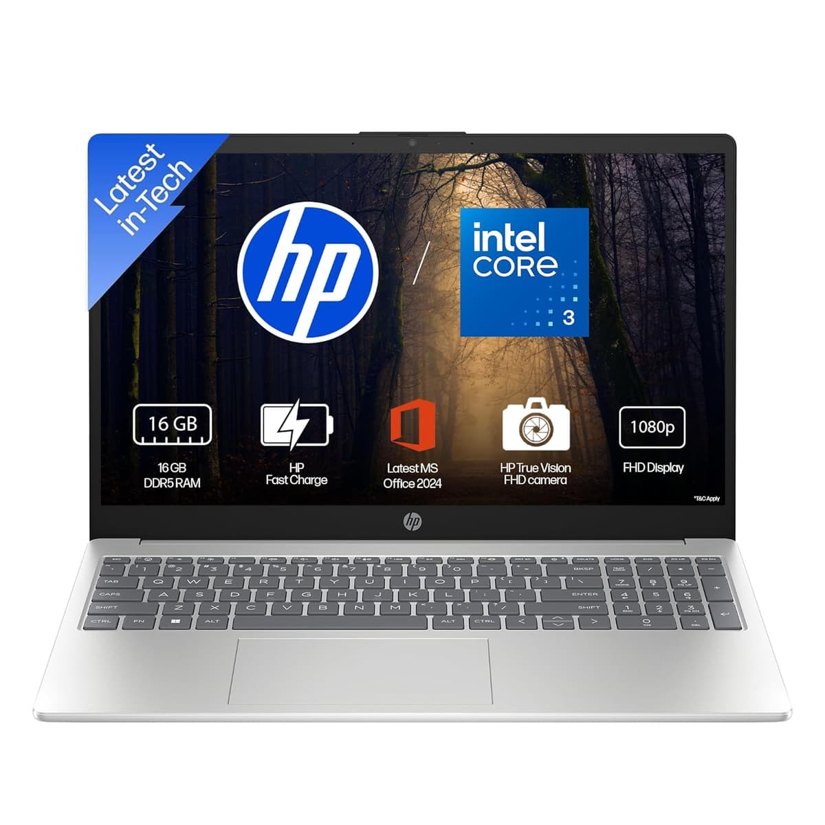HP 15, Intel Celeron (8GB DDR5, 512GB SSD), Micro-Edge, Anti-Glare, 15.6''/39.6cm, Win11, M365* Office24, Silver, 1.59kg, fd0885TU, FHD Camera, Backlit, Dual Speakers Laptop
