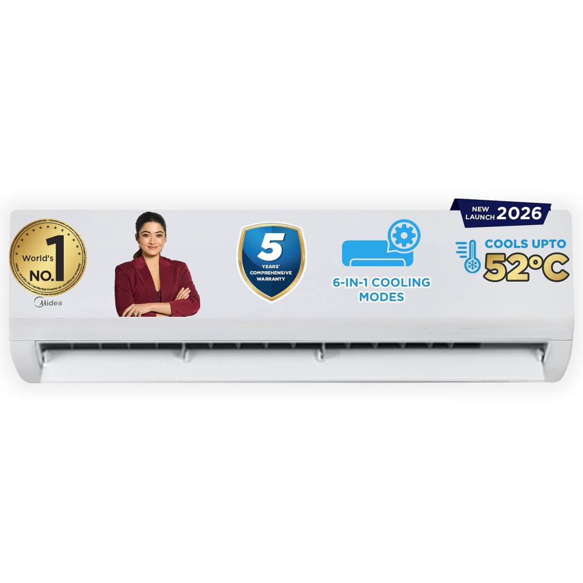 Midea 1 Ton 3S,New Star rated, Inverter Split AC(Copper,Convertible 6-in-1 with Auto Intelligence,Turbo Mode for Faster Cooling, Auto Clean & HD & PM 2.5 Filter,Santis Max DLX-MAI12SD3R36F0,White)