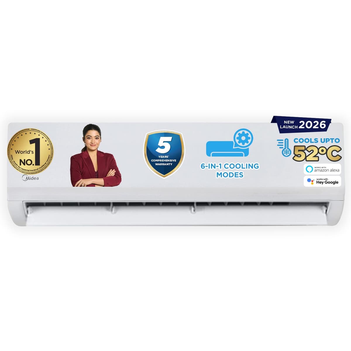 Midea 1.5 Ton 3 Star, New Star Rated, Wifi Inverter Split AC with 6-in-1 Convertible Cooling, Turbo Mode, Heavy Duty Cooling at 52℃, Auto Clean&HD+PM 2.5 Filter(Copper, AC 1.5Ton MAI18SD3R36W0, White)