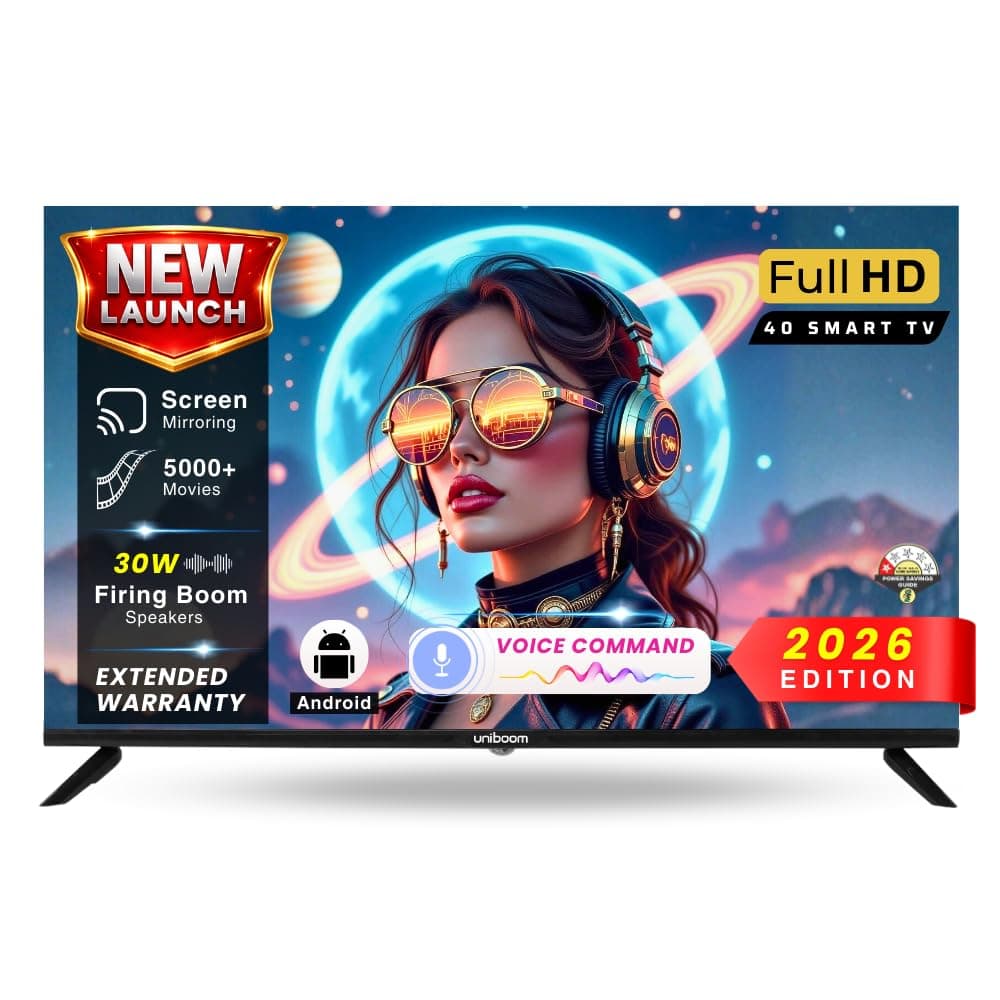 Uniboom_Optima Series102 cm (40 inch)HD Smart LED TV | Android TV with Voice Command App |5000+ Free Movies |30W Sonic Boom Speakers| 500+ Certified Apps |Mobile Remote |Mobile Screen Cast 40S-ULT-AED