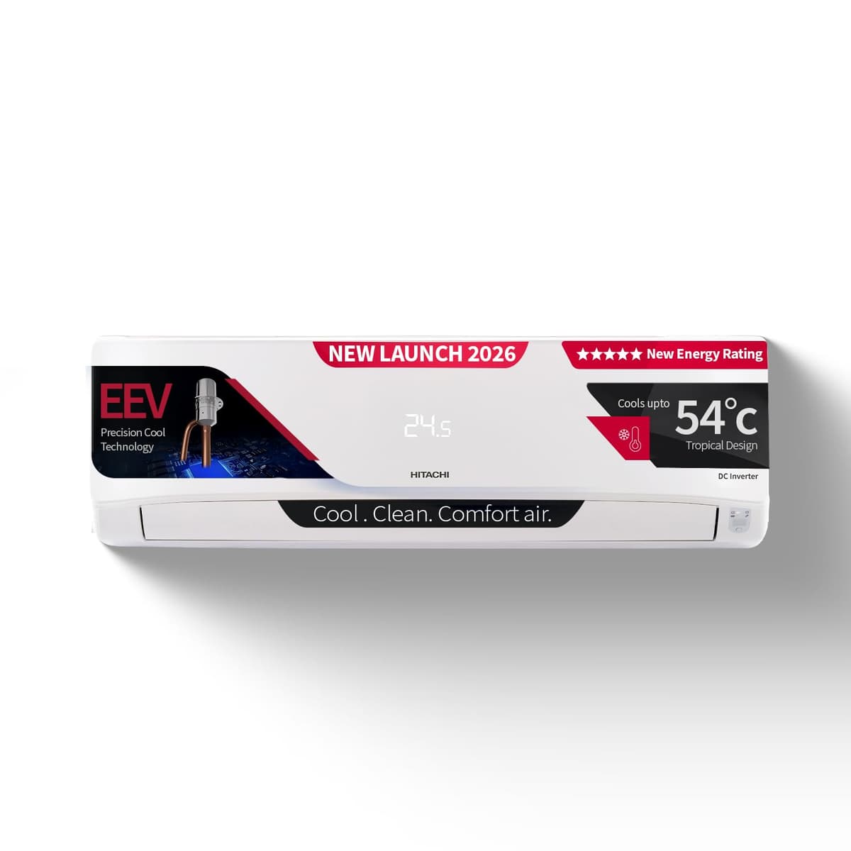 Hitachi 1.5 Ton 5 Star, New star rated, Inverter Split AC (Copper,Wi-Fi, 4 Way Swing, Hybrid Convertible, ice Clean cooling, Anti-bacterial Mesh Filter,RAS.V518PCDIBM1, White)