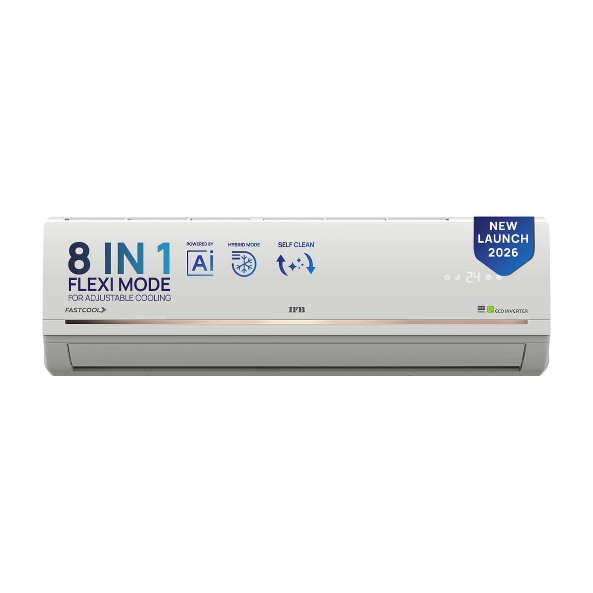 IFB 1.5Ton 5Star,New star rated,AI Powered Inverter Split Air Conditioner,Hybrid Mode, 8in1 Flexi Mode,Heavy Duty Compressor,Self Clean, Dual Gold Fins,100% Copper Tubes,CI195GD32RGM3, white