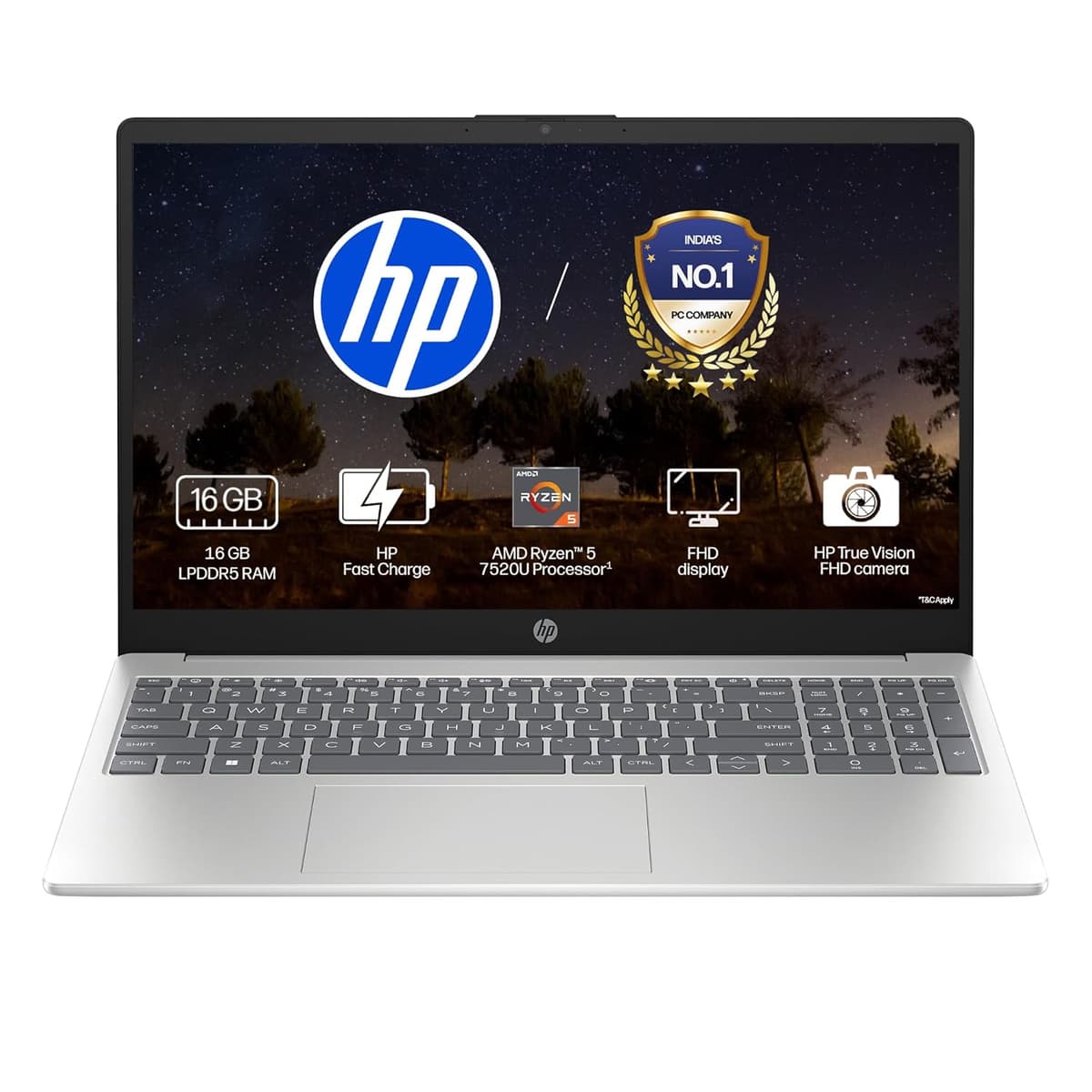 HP 15, AMD Ryzen 5 7520U (16GB DDR4, 512GB SSD) FHD, Anti-Glare, Micro-Edge, 15.6''/39.6cm, Win11, M365 Basic(1yr), Offic24, Silver,1.59kg, fc0806AU, FHD Camera w/Privacy Shutter, Backlit Laptop