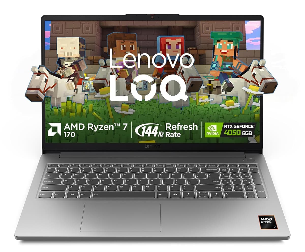Lenovo LOQ Essential AMD Ryzen 7 170 | NVIDIA RTX 4050 6GB (16GB RAM/512GB SSD/144Hz Refresh Rate/15.6" (39.6cm)/Windows 11/Office Home 2024/3 Mon. Game Pass/Grey/1.8Kg), 83S000CPIN Gaming Laptop