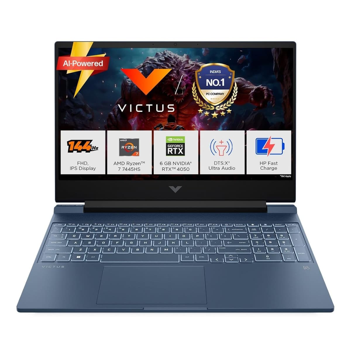 HP Victus, AMD Ryzen 7 7445HS, 6GB RTX 4050,16GB DDR5(Upgradeable) 512GB SSD, 144Hz, IPS, 300nits, FHD, 15.6''/39.6cm, Win11, M365* Office24, Blue, 2.29kg, fb3130AX/3118AX, BL,DTS Audio, Gaming Laptop
