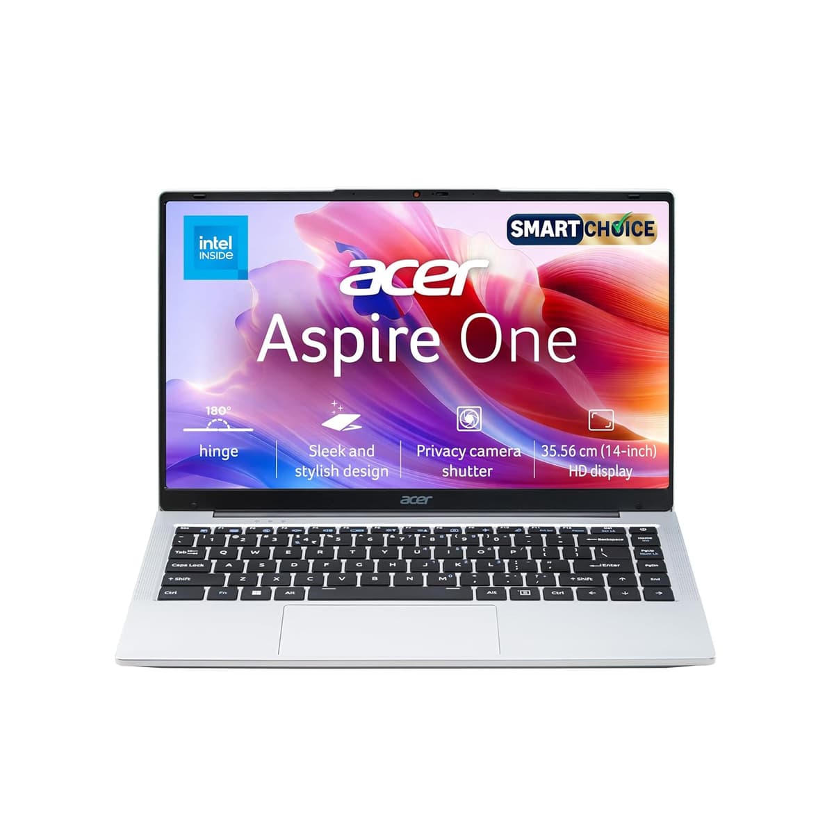 Acer Smartchoice Aspire One, Intel Core Celeron N4500, Office 2024 + M365 Basic, 12GB LPDDR4X / 256GB SSD, 14.0"/35.56cm TN HD Display, Win 11 Home, Pure Silver, 1.3KG, A114-45, Thin and Light Laptop