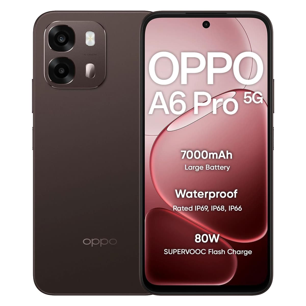 OPPO A6 Pro 5G Smartphone 8+256GB Brown, 6.75 -inch Screen, 144Hz Display, 7000mAh Battery, 80W Fast Charging,16MP Front Camera & 50MP Triple Camera, MediaTek Dimensity 6300 Mobile Platform,IP69
