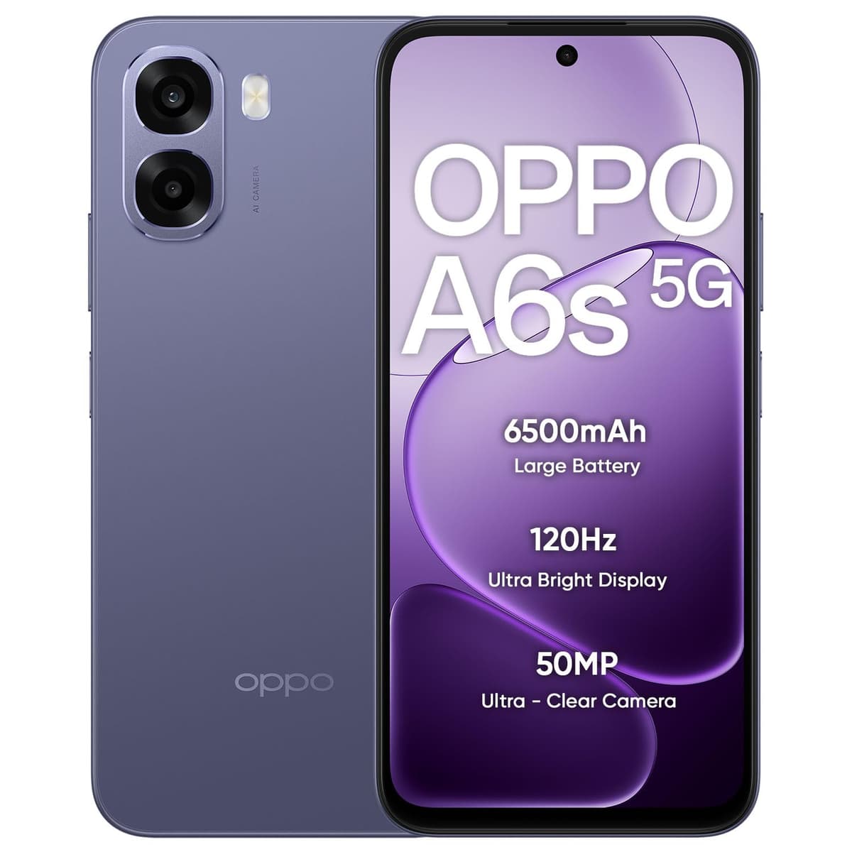 OPPO A6s 5G Smartphone 4+128GB Purple, 6.7-inch HD+ 120Hz Bright Display, 6500mAh Large Battery, 5MP Front Camera & 50MP Camera, MediaTek Dimensity 6300 Mobile Platform, IP64