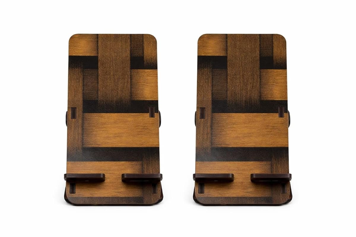Premium Wooden Mobile Stand for Desk - Foldable & Height Adjustable Smartphone Holder, Universal Cradle for iPhone, Android, Tablets (Elegant Walnut Finish) Set of 2