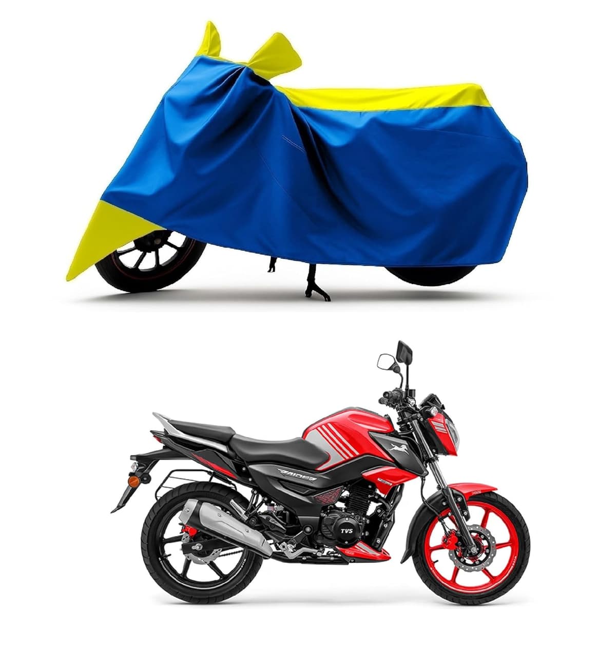 All Season Protection Bike Cover for New 2026 TVS Raider 125cc BS6 Bike Cover with Water-Resistant and Dust Proof Premium 190T Fabric_Yellow Stripe_Royal Body