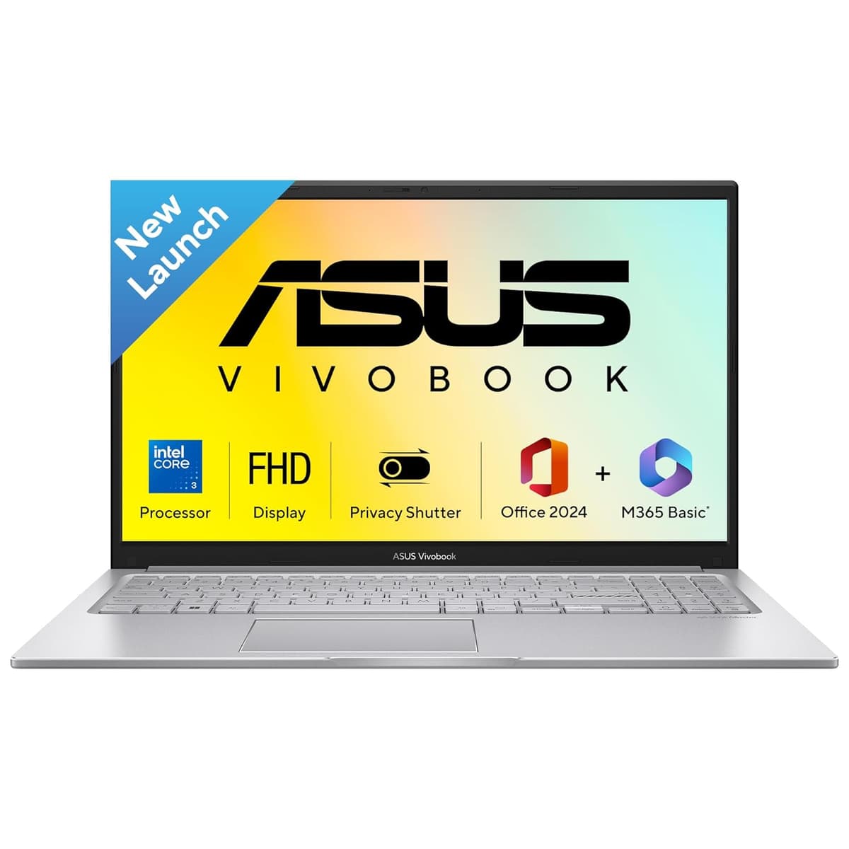 ASUS Vivobook 15 (2026),Intel Core 3 100U (14th Gen), Intel iGPU, 8GB/512GB,FHD,15.6"(39.6 cm),Windows 11 Home,M365 Basic(1 Year)* Office 2024,Cool Silver,1.7 Kg, X1504VAP-BQ1321WS,Thin & Light Laptop
