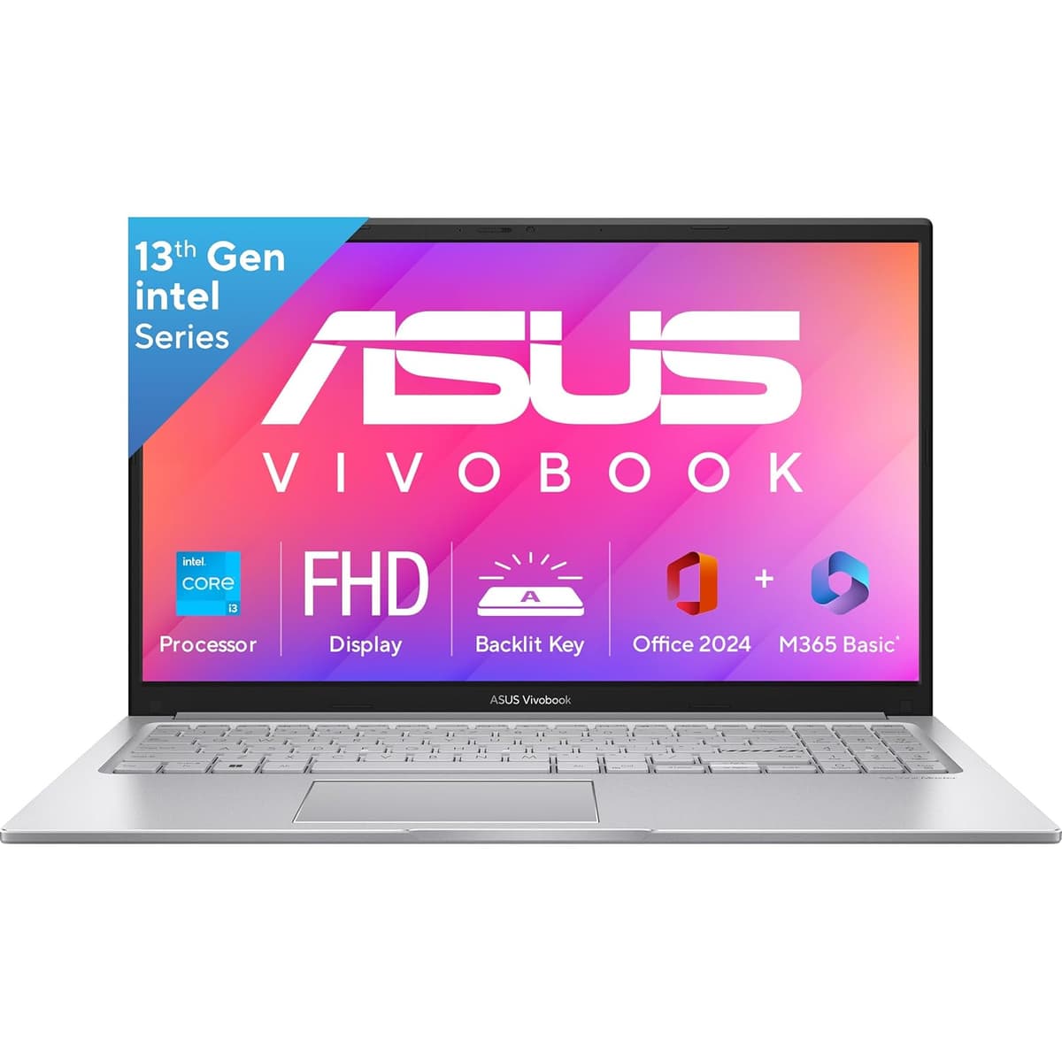 ASUS Vivobook 15, 13th Gen, Intel Core i3-1315U, 16GB RAM, 512GB SSD, FHD, Anti-Glare, 15.6", 39.6 cm, Windows 11 Home, M365 Basic(1yr)* Office24, Cool Silver, 1.70 kg, X1504VA-BQ341WS, Laptop