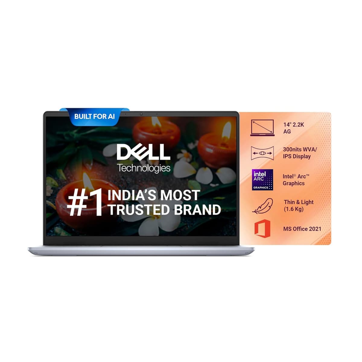Dell New Inspiron 14 Plus Laptop, AI Enabled Intel Evo Powered Core Ultra 7 155H Processor,16GB LPDDR5X, 1TB, Intel Arc Graphics, 14" (36.06cm) 2.2K 300nits Display, Backlit KB + FPR, Ice Blue, 1.6kg