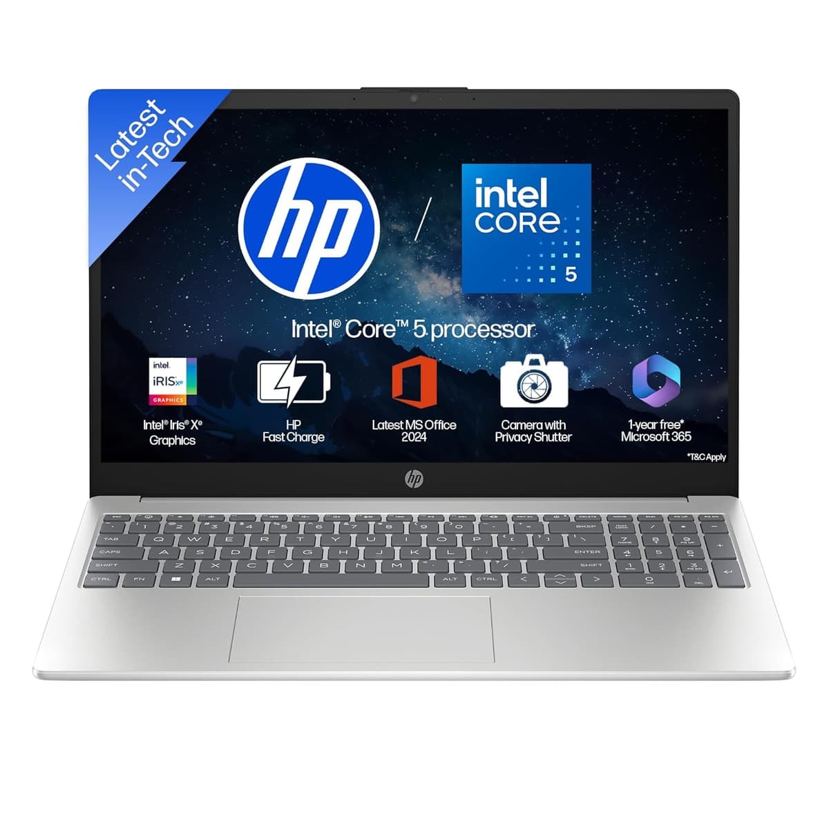 HP 15, Intel Core 5 120U (8GB DDR4, 512GB SSD) FHD, Anti-Glare, Micro-Edge, 15.6''/39.6cm, Win11, M365 Basic(1yr), Offic24, Silver,1.65kg, fd1444TU, FHD Camera w/Privacy Shutter, Backlit Laptop