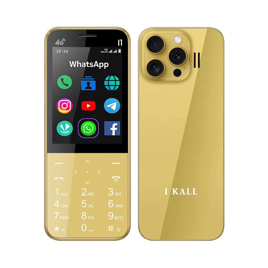 IKALL I1 4G Touch & Type Android Keypad Mobile | WiFi & 4G Sim Support | 2.8 Inch Display, 2GB Ram 16GB Storage | Supporting Wtsp, FB, Utube and Insta (Gold)