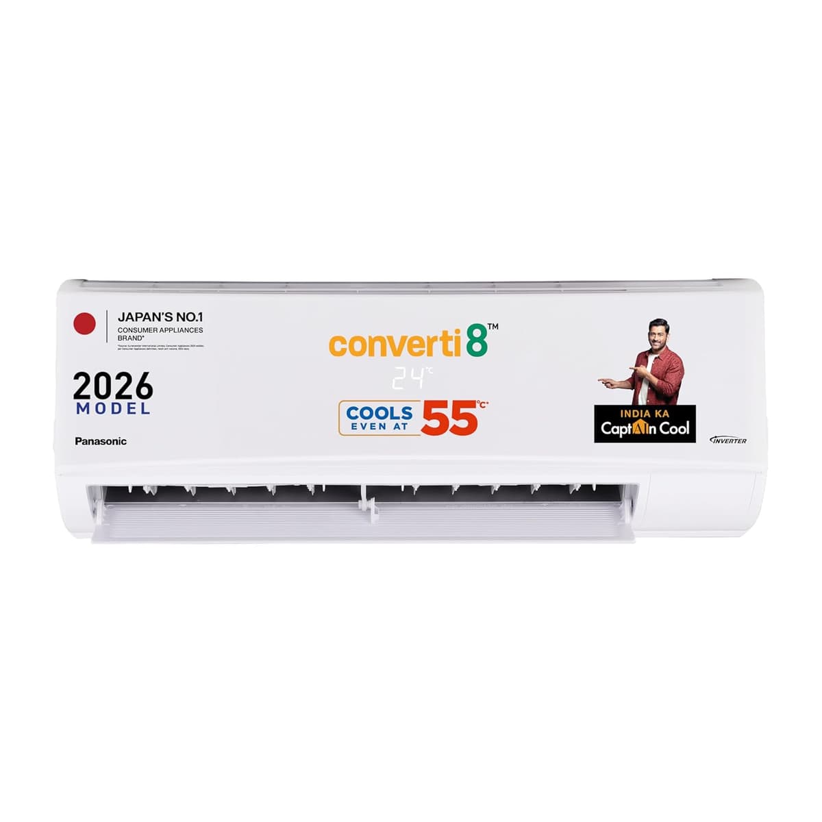 Panasonic 1.0 Ton 3 Star, New Star rated, Inverter Split AC (Smart Auto Cool, Higher Airflow, 55°C Oper., Crystal Clean, Copper Cond., 8in1 Convertible, 2-Way, Powerful Mode, PM0.1 Filter, CS/CU-SU12BKY3T,White)