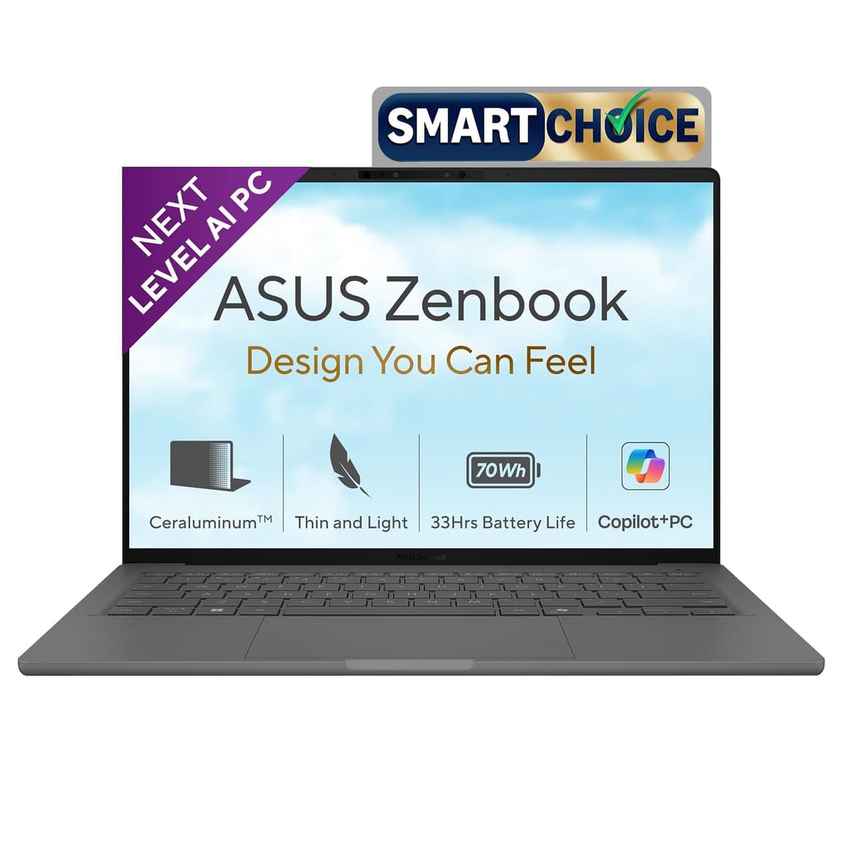 ASUS Zenbook A14 (2026),Smartchoice,Snapdragon X2 Elite,NPU Upto 80TOPS,16GB RAM,512GB SSD,FHD+ OLED, 14"(35.5 cm),Win 11,M365 Basic(1Y),Office 24,Iceland Gray,0.99 Kg,UX3407NA-QD226WS,AI PC