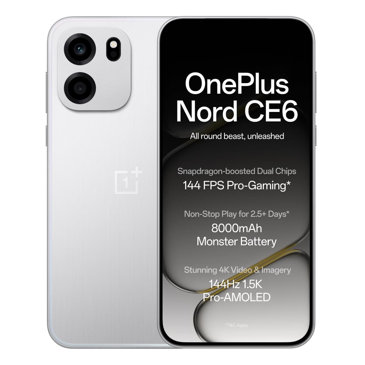 OnePlus Nord CE6 | 8GB+256GB | Lunar Pearl | Snapdragon 7s Gen 4 | Segment's Fastest Touch Response | 8000mAh Battery | 144Hz 1.5K AMOLED Display | 50MP Main + 32MP Selfie 4K Cameras | IP66,68,69,69K - image 1